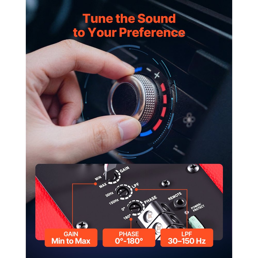 VEVOR Subwoofer para Maletero de Coche 245W RMS 305mm, Caja de Subwoofer con Carcasa, Amplificador Integrado, Juego de Cableado, Diseño Trapezoidal Delgado y Compacto, para Sistema de Audio de Coche