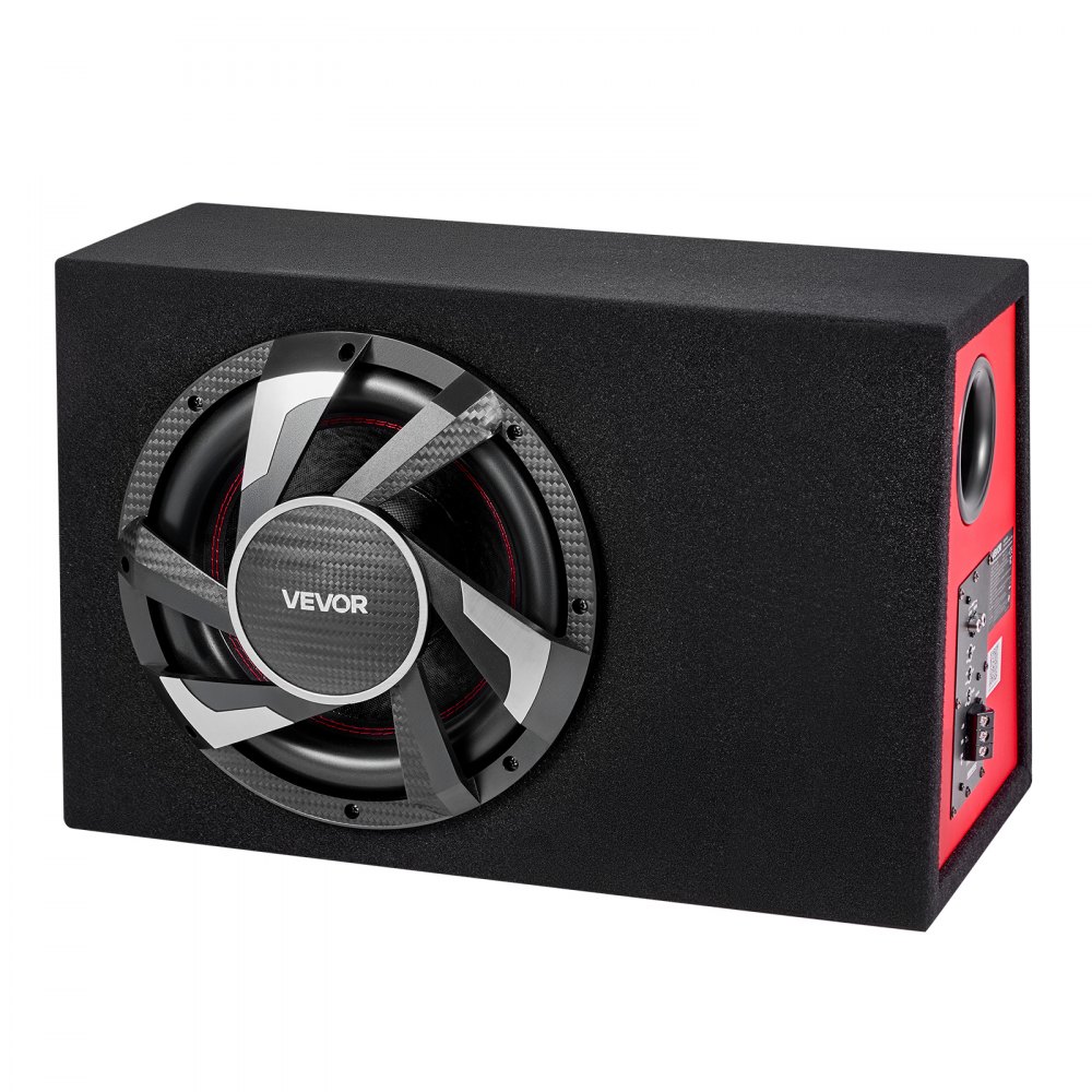 VEVOR Subwoofer para Maletero de Coche 245W RMS 305mm, Caja de Subwoofer con Carcasa, Amplificador Integrado, Juego de Cableado, Diseño Trapezoidal Delgado y Compacto, para Sistema de Audio de Coche