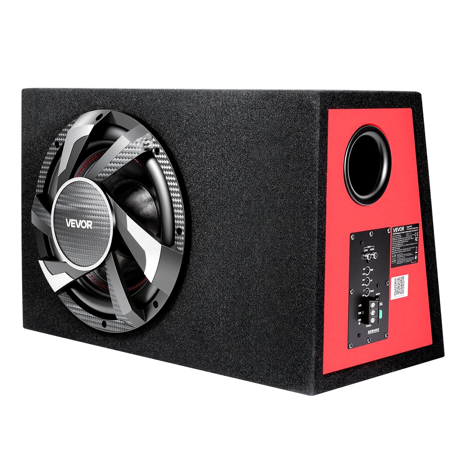 VEVOR Subwoofer para Maletero de Coche 245W RMS 305mm, Caja de Subwoofer con Carcasa, Amplificador Integrado, Juego de Cableado, Diseño Trapezoidal Delgado y Compacto, para Sistema de Audio de Coche