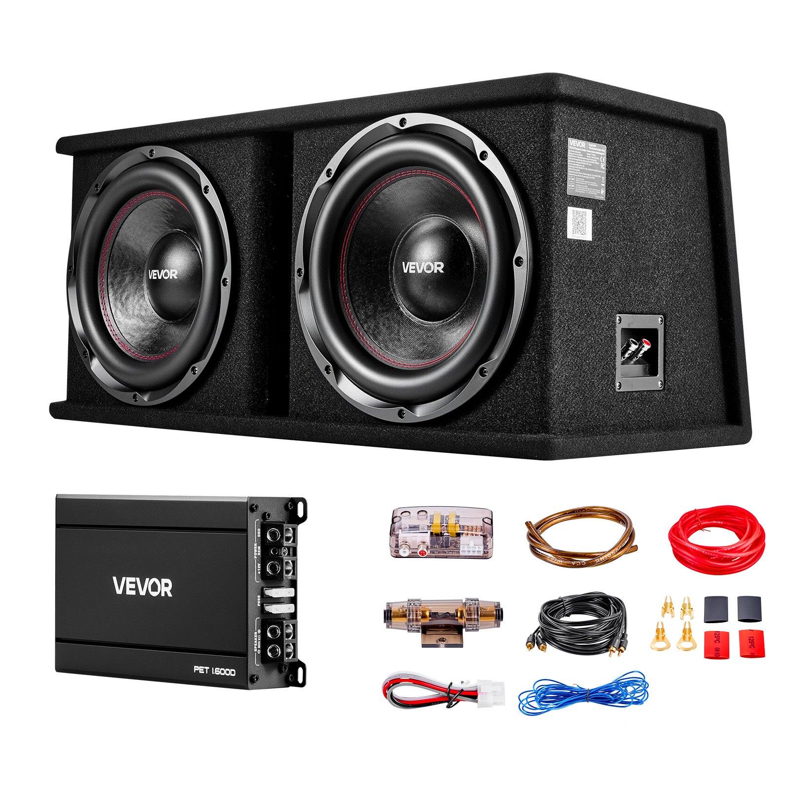 VEVOR Paquete de Subwoofer y Amplificador 1200 W RMS 305 mm, Subwoofer Dual con Carcasa, Amplificador Independiente y Juego de Cableado, para Maleteros de Vehículos y Sistemas de Audio de Coche