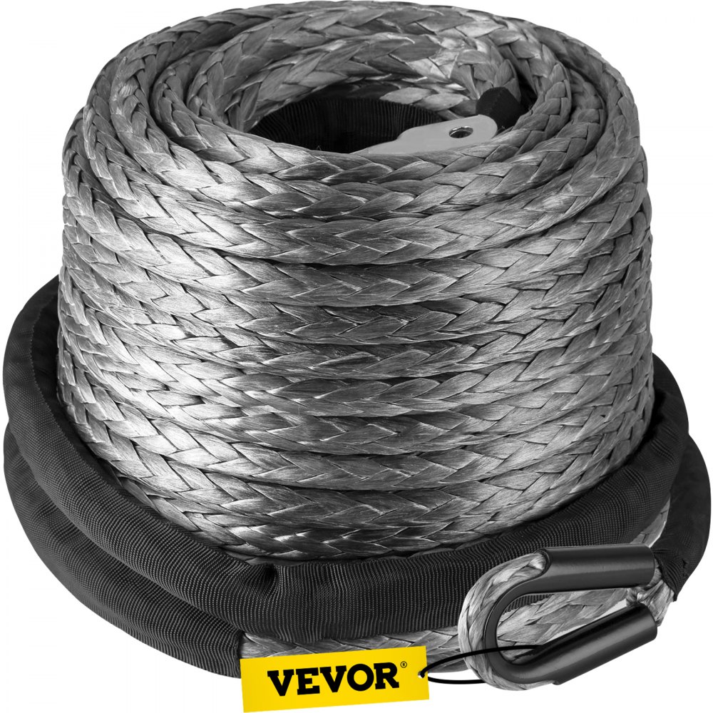 VEVOR Cuerda de Cable de Cabrestante Sintética, 28,95 m x 9,5 mm Fuerza de Resistencia 20500 lb Línea de Cabrestante Sintética, Peso Bruto 4 kg Gris Cuerda de Cabrestante Sintética para Camión ATV
