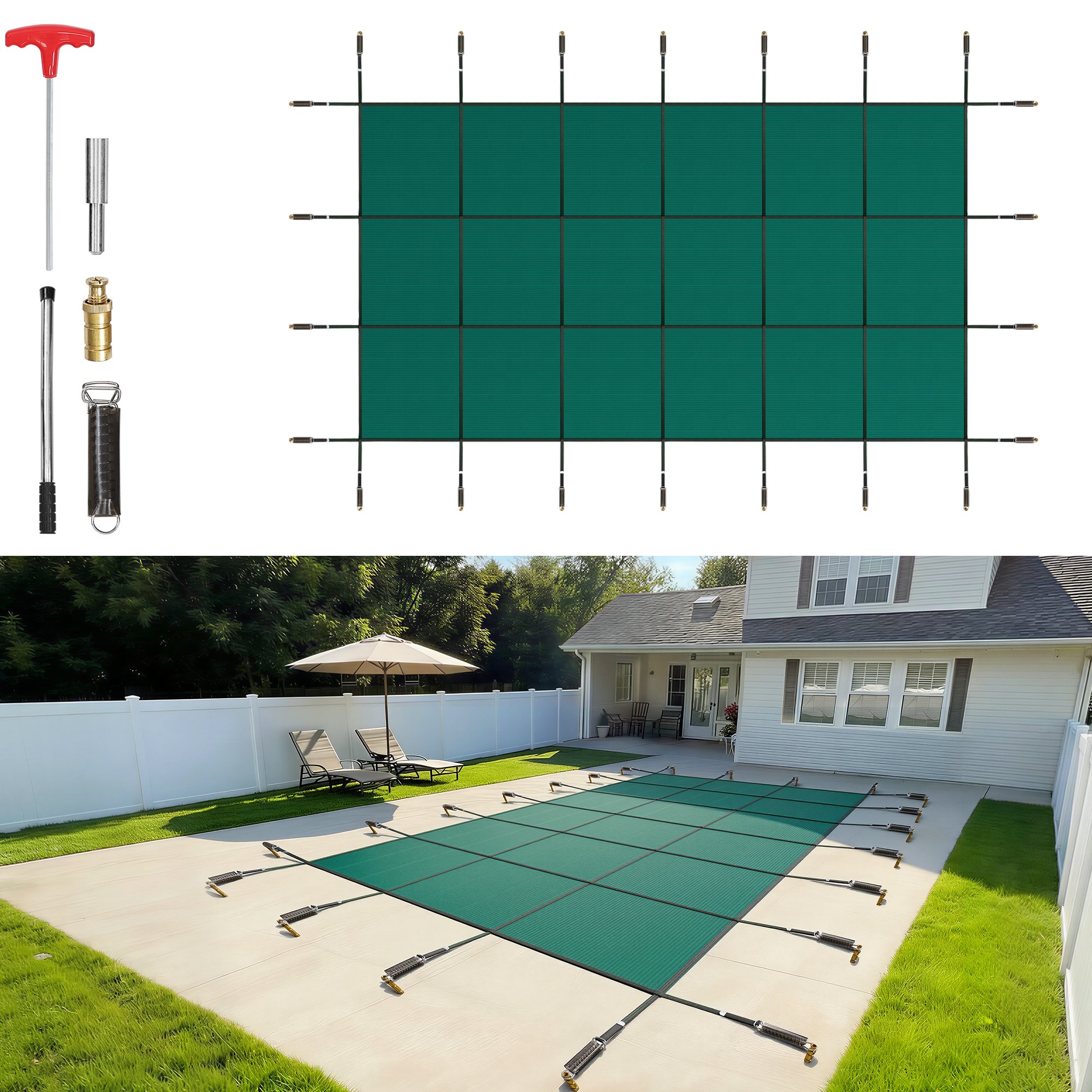 VEVOR Cubierta de Seguridad para Piscina Tamaño de Cubierta 5,5 x 9,8 m Cobertor para Piscina Rectangular Tamaño de Piscina 4,9 x 9 m Lona de Piscina para Piscinas Enterradas de Hogar Jardín Hotel