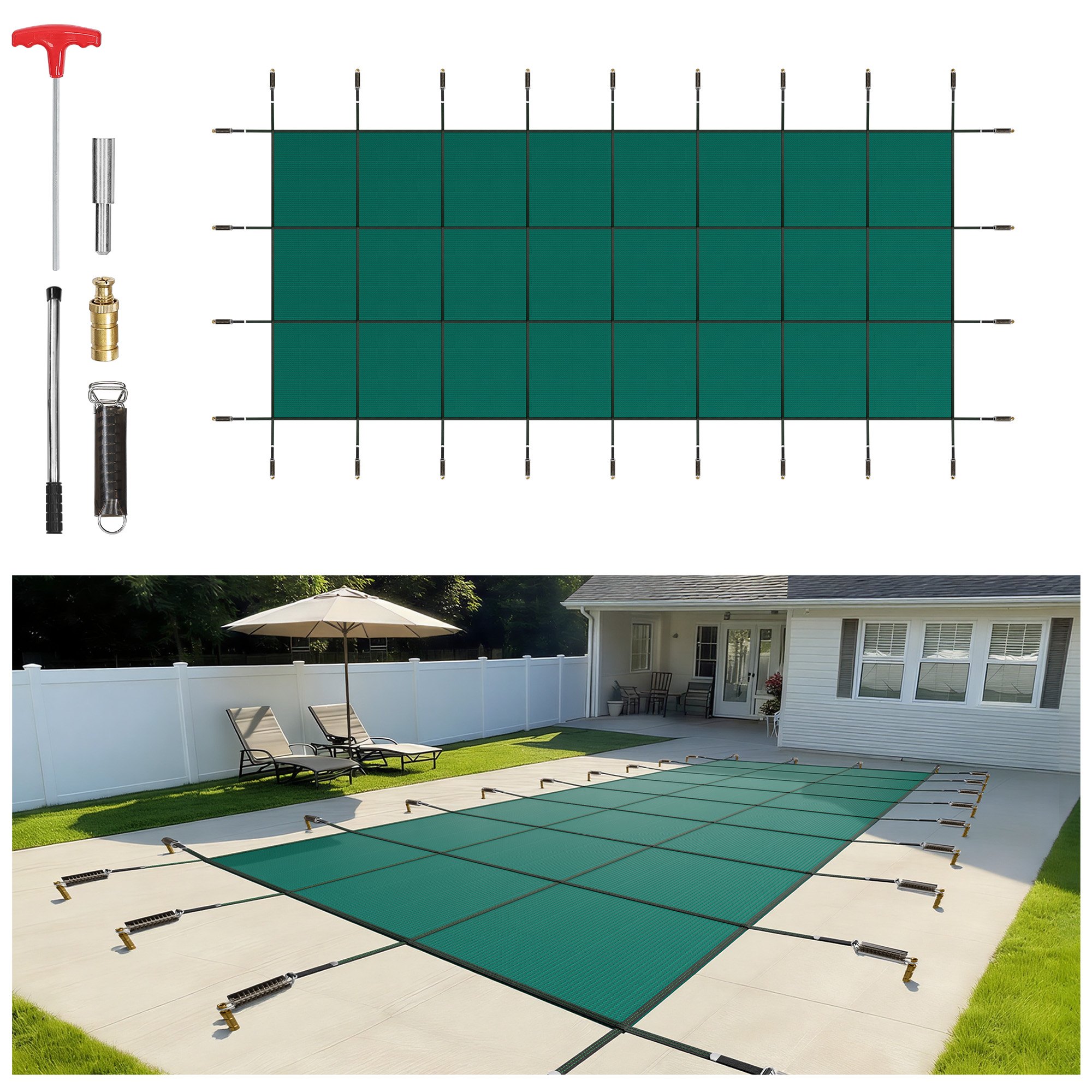 VEVOR Cubierta de Seguridad para Piscina Tamaño de Cubierta 5,5 x 12,8 m, Cobertor de Piscina Tamaño de Piscina 4,9 x 12,2 m, Lona de Piscina, para Todo Tipo de Piscinas como Hogar, Jardín, Hotel