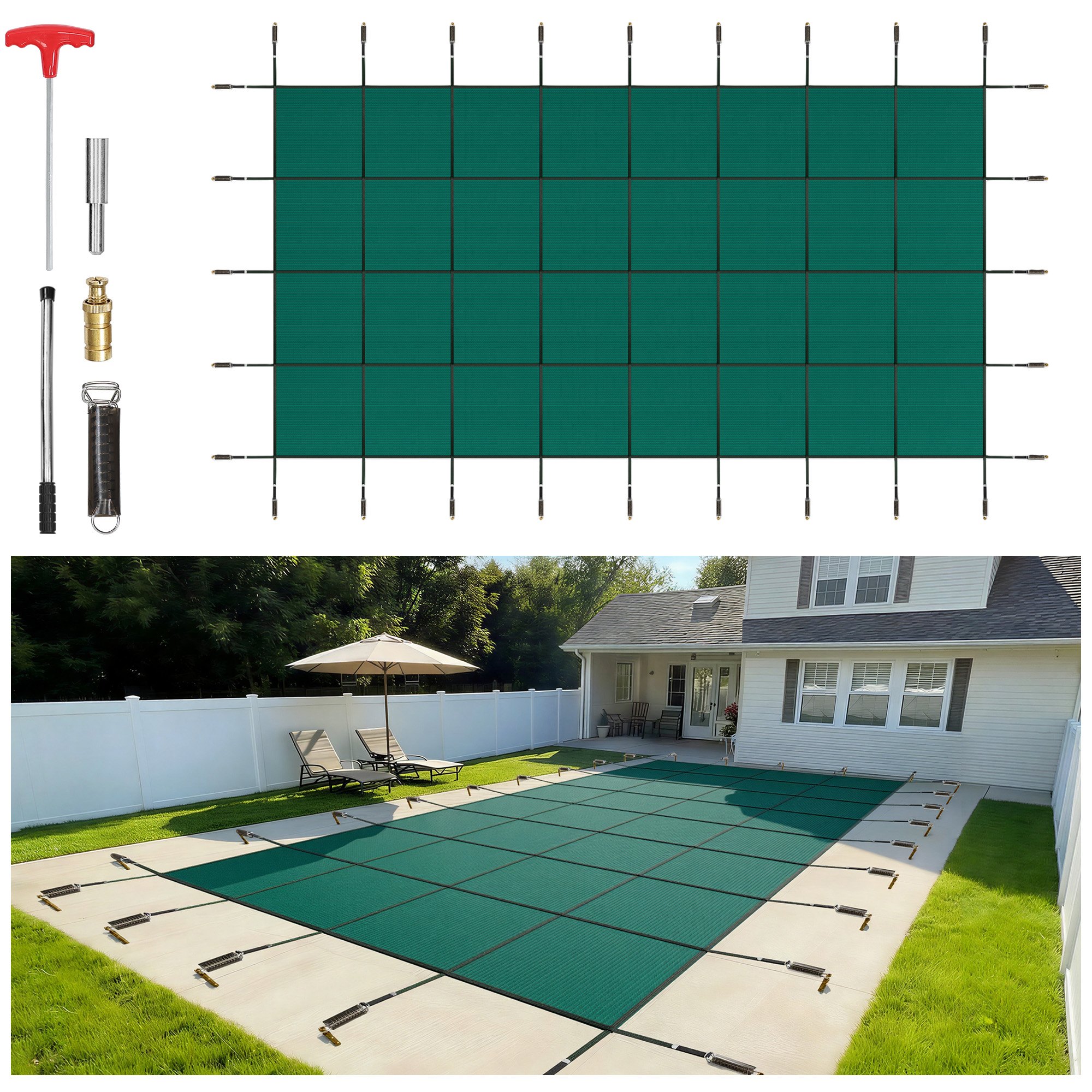 VEVOR Cubierta de Seguridad para Piscina Tamaño de Cubierta 6,7 x 12,8 m Cobertor para Piscina Rectangular Tamaño de Piscina 6,1 x 12,2 m Lona de Piscina para Piscinas Enterradas de Hogar Jardín Hotel