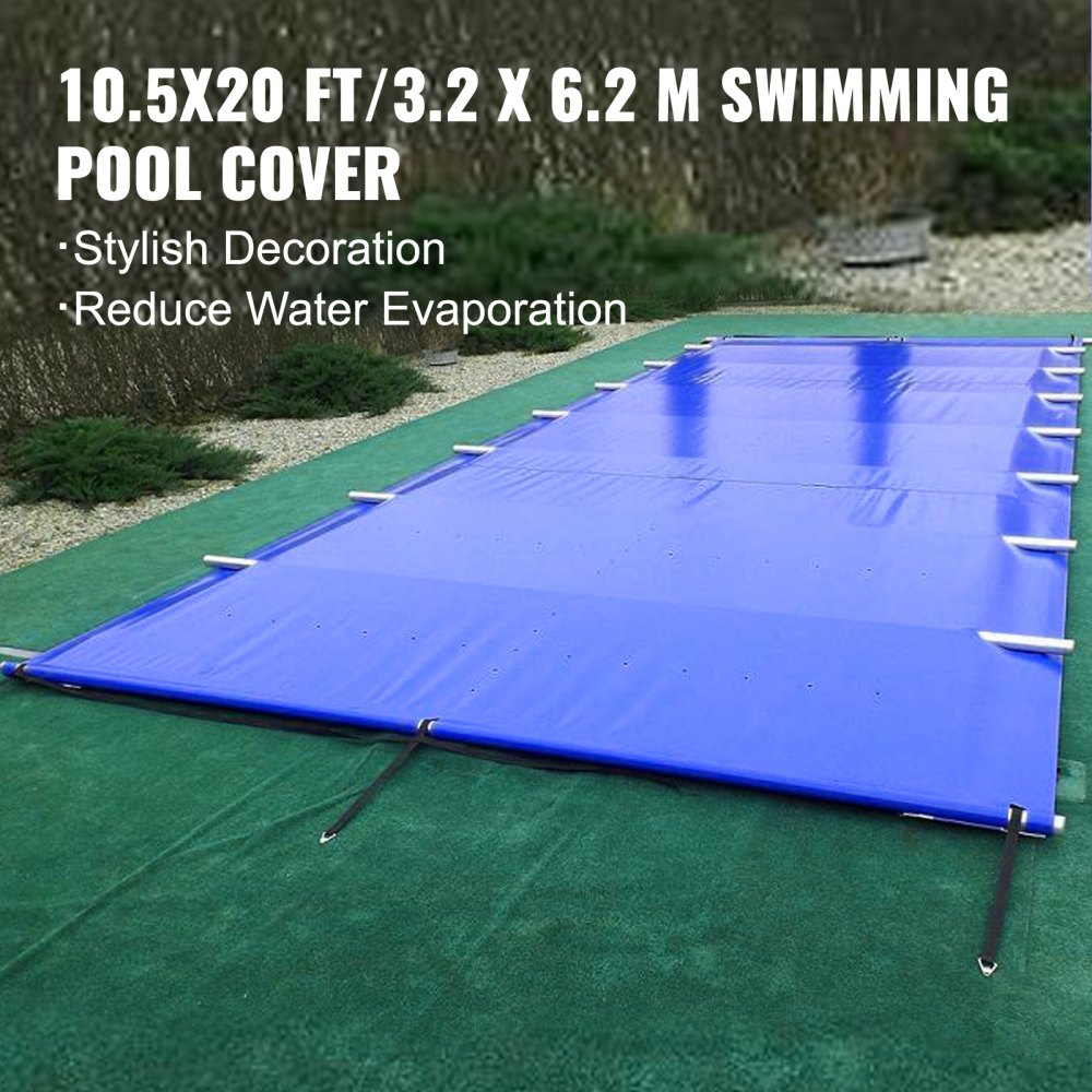VEVOR Cubierta de Seguridad para Piscina Tamaño de 3,2 x 6,2 m Cobertor de Piscina Rectangular Tamaño de Piscina de 2,9 x 5,9 m Lona de Piscina de PVC Color Azul Fácil de Instalar y Prevenir Escombros