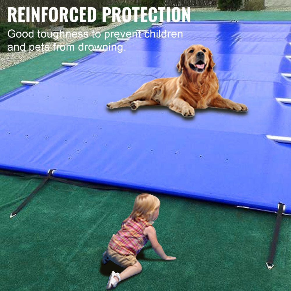 VEVOR Cubierta de Seguridad para Piscina Tamaño de 3,2 x 6,2 m Cobertor de Piscina Rectangular Tamaño de Piscina de 2,9 x 5,9 m Lona de Piscina de PVC Color Azul Fácil de Instalar y Prevenir Escombros