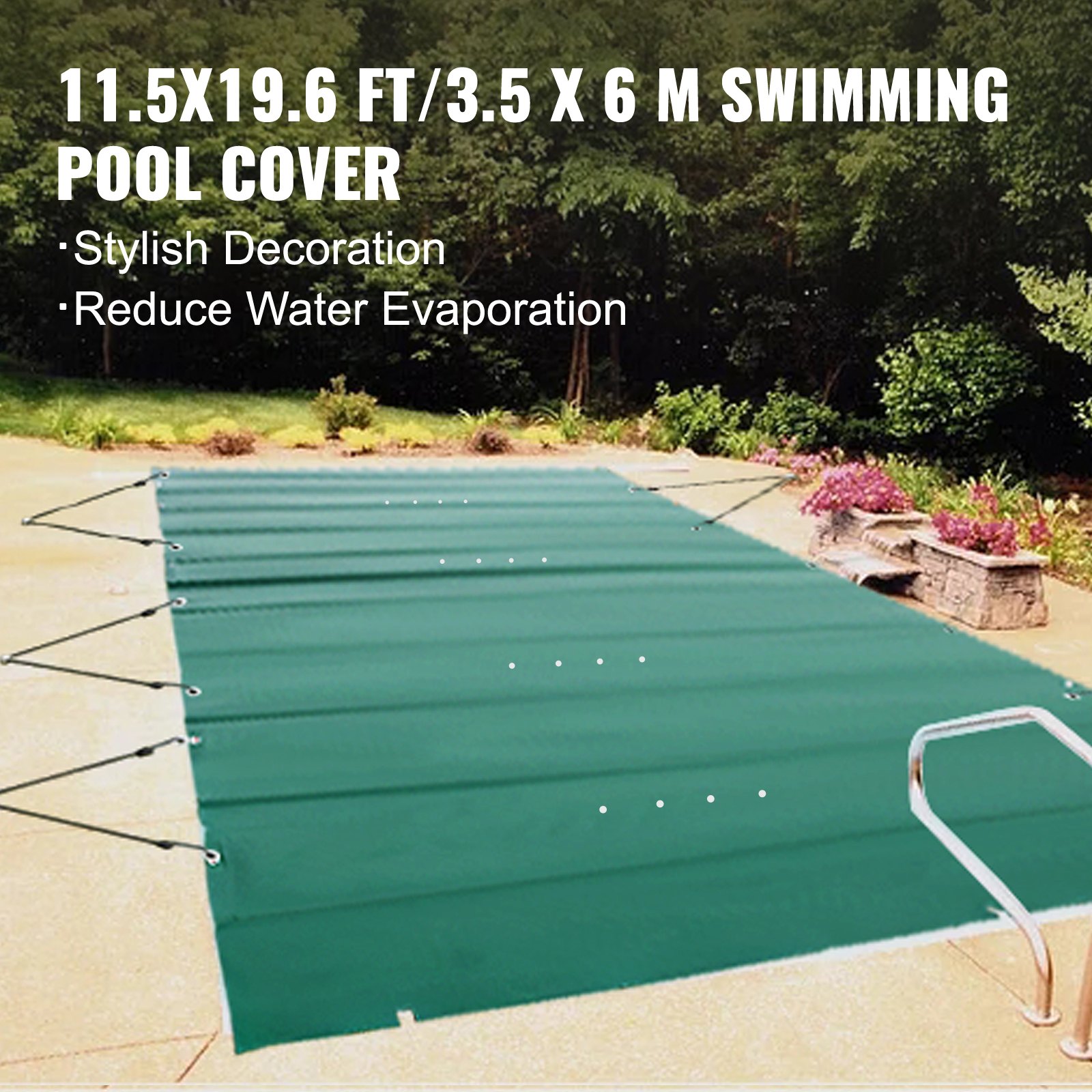 VEVOR Cubierta de Seguridad para Piscina, Tamaño de 3,5 x 6 m Cobertor de Piscina Rectangular, Tamaño de Piscina de 3,2 x 5,7 m Lona de Piscina de PVC Verde, Fácil de Instalar y Prevenir Escombros