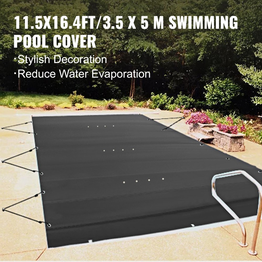 VEVOR Cubierta de Seguridad para Piscina, Tamaño de 3,5 x 5 m Cobertor de Piscina Rectangular Tamaño de Piscina de 3,2 x 4,7 m Lona de Piscina de PVC Color Negro Fácil de Instalar y Prevenir Escombros