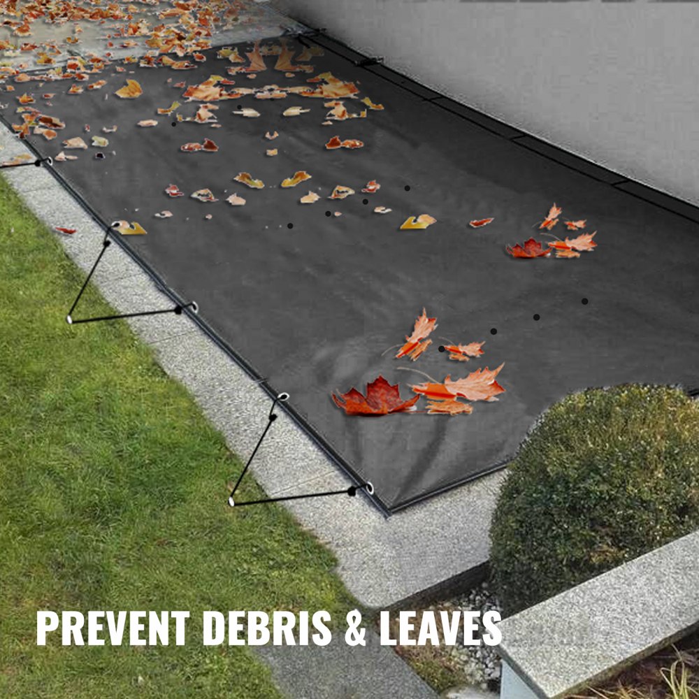 VEVOR Cubierta de Seguridad para Piscina, Tamaño de 3,5 x 5 m Cobertor de Piscina Rectangular Tamaño de Piscina de 3,2 x 4,7 m Lona de Piscina de PVC Color Negro Fácil de Instalar y Prevenir Escombros