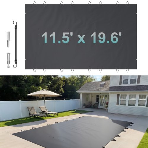 VEVOR Cubierta de Seguridad para Piscina de 3,5 x 6 m Rectangular de PVC Carbón