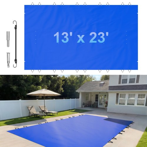 VEVOR Cubierta de Seguridad para Piscina, Tamaño de 4 x 7 m Cobertor de Piscina Rectangular, Tamaño de Piscina de 3,7 x 6,7 m Lona de Piscina de PVC Azul, Fácil de Instalar y Prevenir Escombros