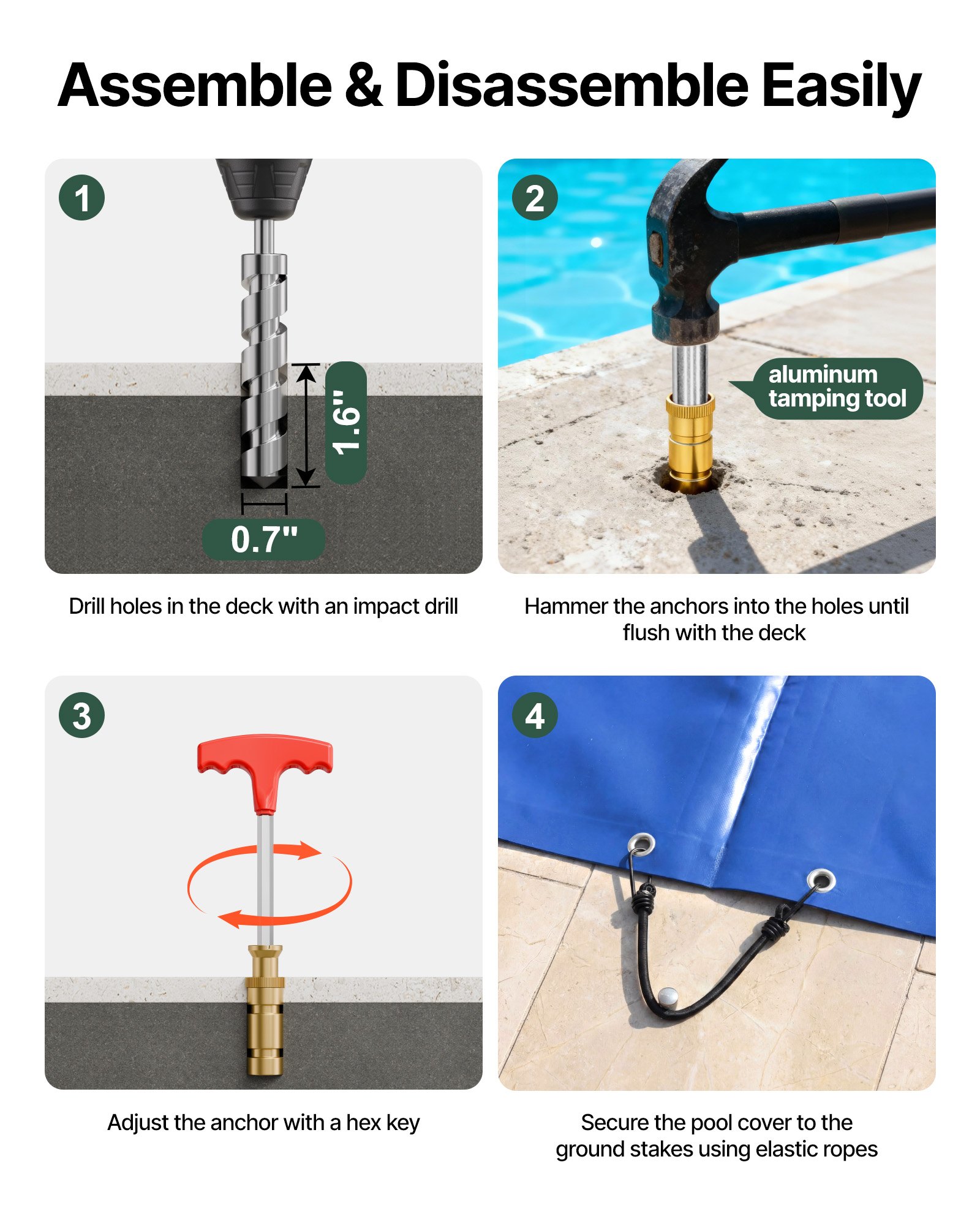 VEVOR Cubierta de Seguridad para Piscina, Tamaño de 4 x 7 m Cobertor de Piscina Rectangular, Tamaño de Piscina de 3,7 x 6,7 m Lona de Piscina de PVC Azul, Fácil de Instalar y Prevenir Escombros