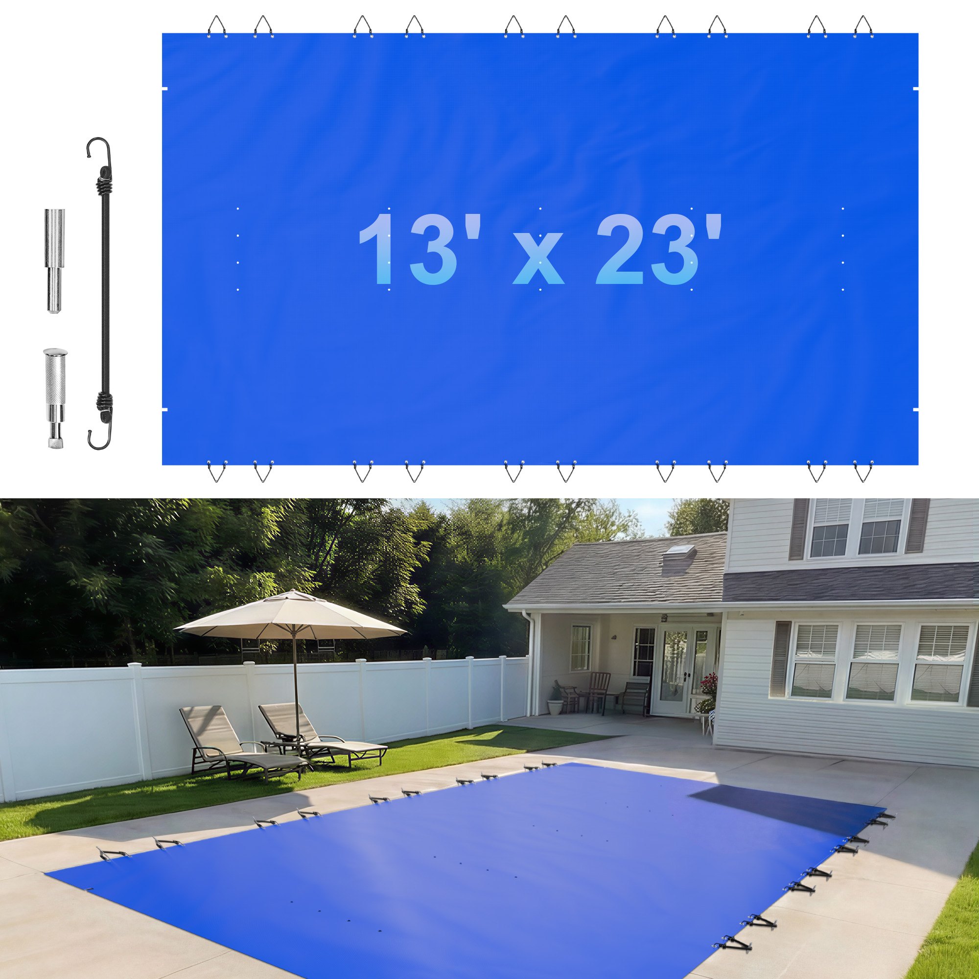 VEVOR Cubierta de Seguridad para Piscina, Tamaño de 4 x 7 m Cobertor de Piscina Rectangular, Tamaño de Piscina de 3,7 x 6,7 m Lona de Piscina de PVC Azul, Fácil de Instalar y Prevenir Escombros