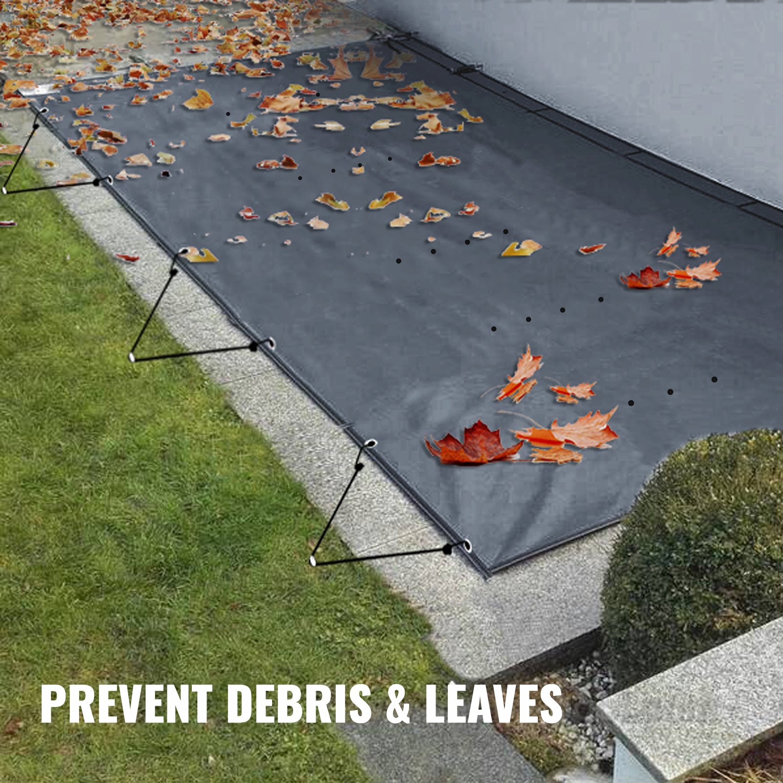 VEVOR Pool Cover Rectangular 4 x 7 m Swimming Pool Cover PVC Charcoal Pool Cover Waterproof Pool Enclosure Winter Cover Dirt-Repellent Pool Cover Rectangular Pool Cover