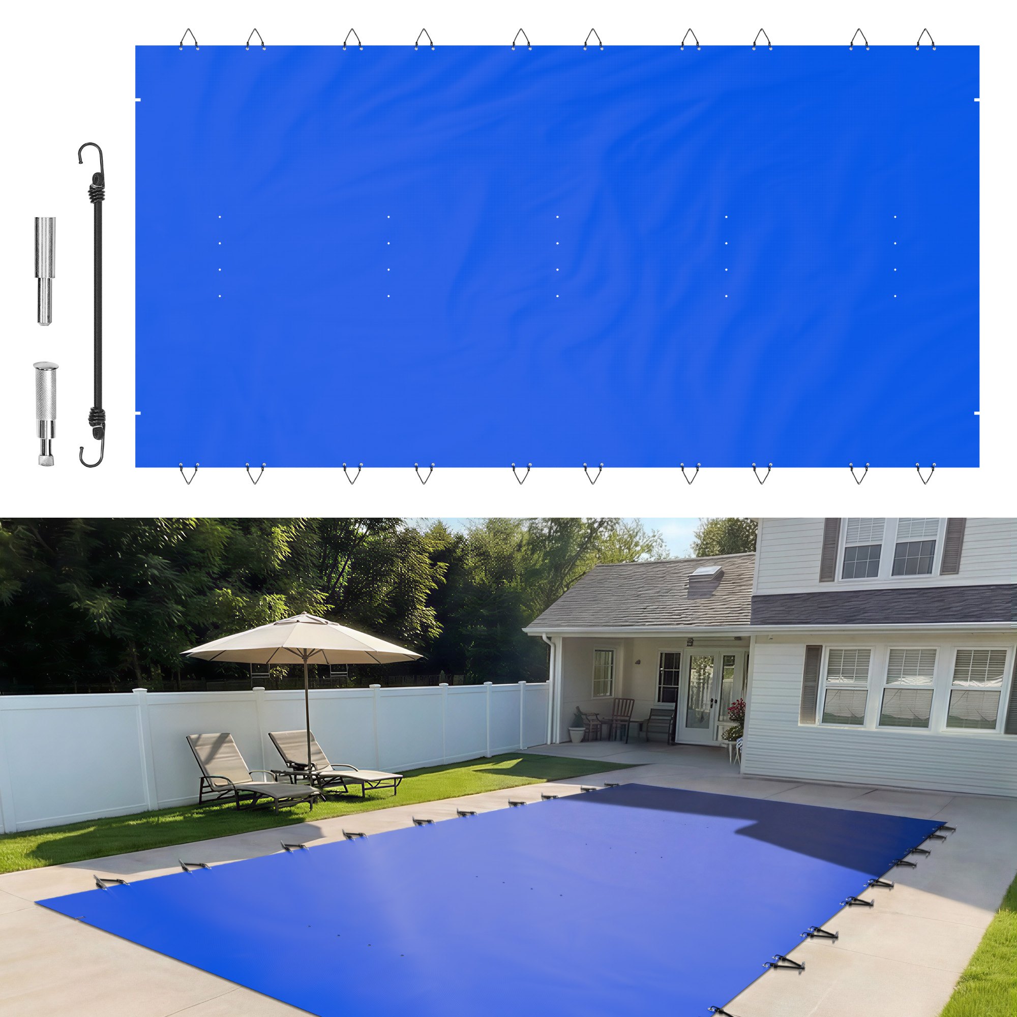VEVOR Cubierta de Seguridad para Piscina, Tamaño de 4 x 8 m Cobertor de Piscina Rectangular, Tamaño de Piscina de 3,7 x 7,7 m Lona de Piscina de PVC Azul, Fácil de Instalar y Prevenir Escombros