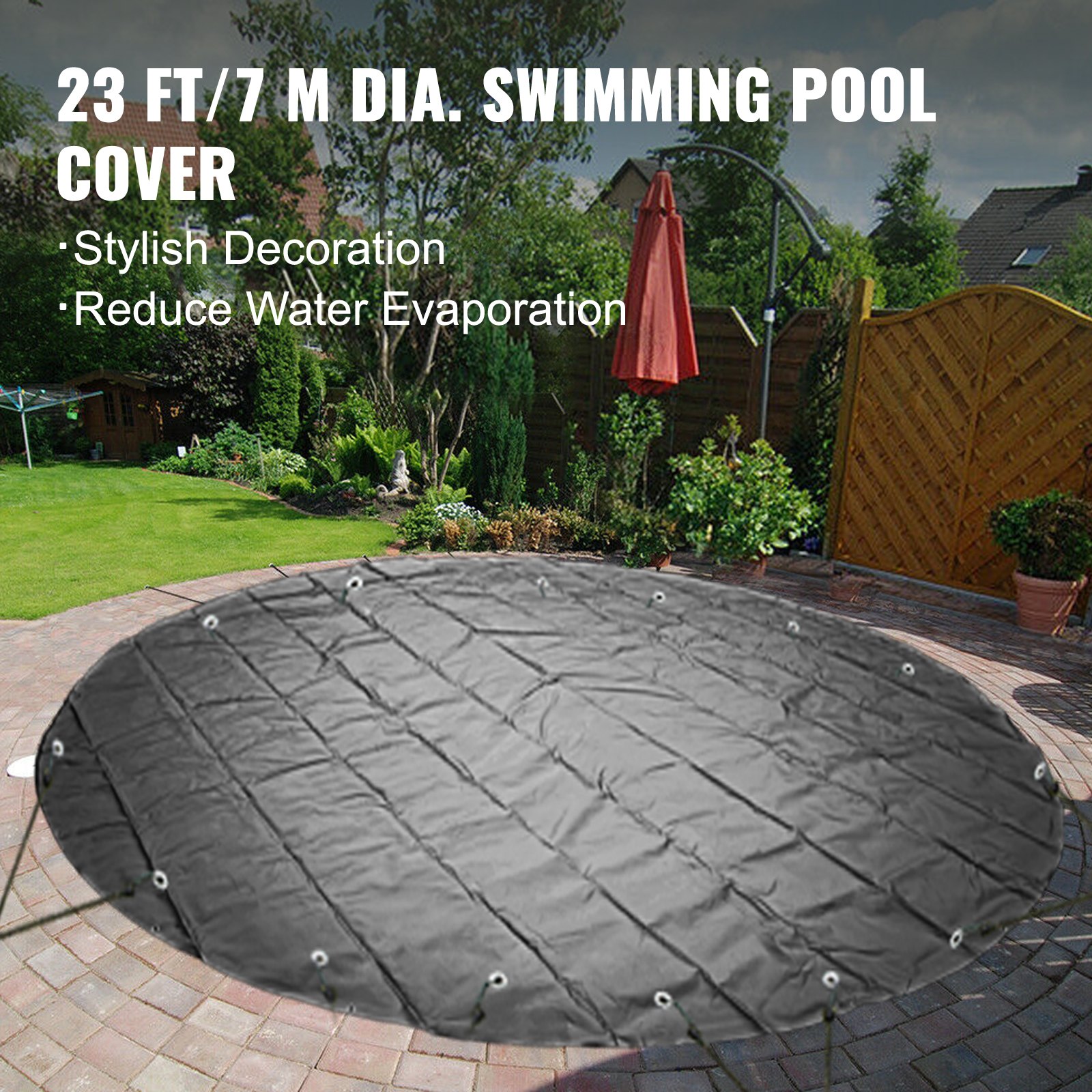 VEVOR Cubierta de Seguridad para Piscina, Diámetro de 7 m Cobertor de Piscina Redondo, Diámetro de Piscina de 6,7 m Lona de Piscina de PVC Color Carbón, Fácil de Instalar y Prevenir Escombros y Hojas