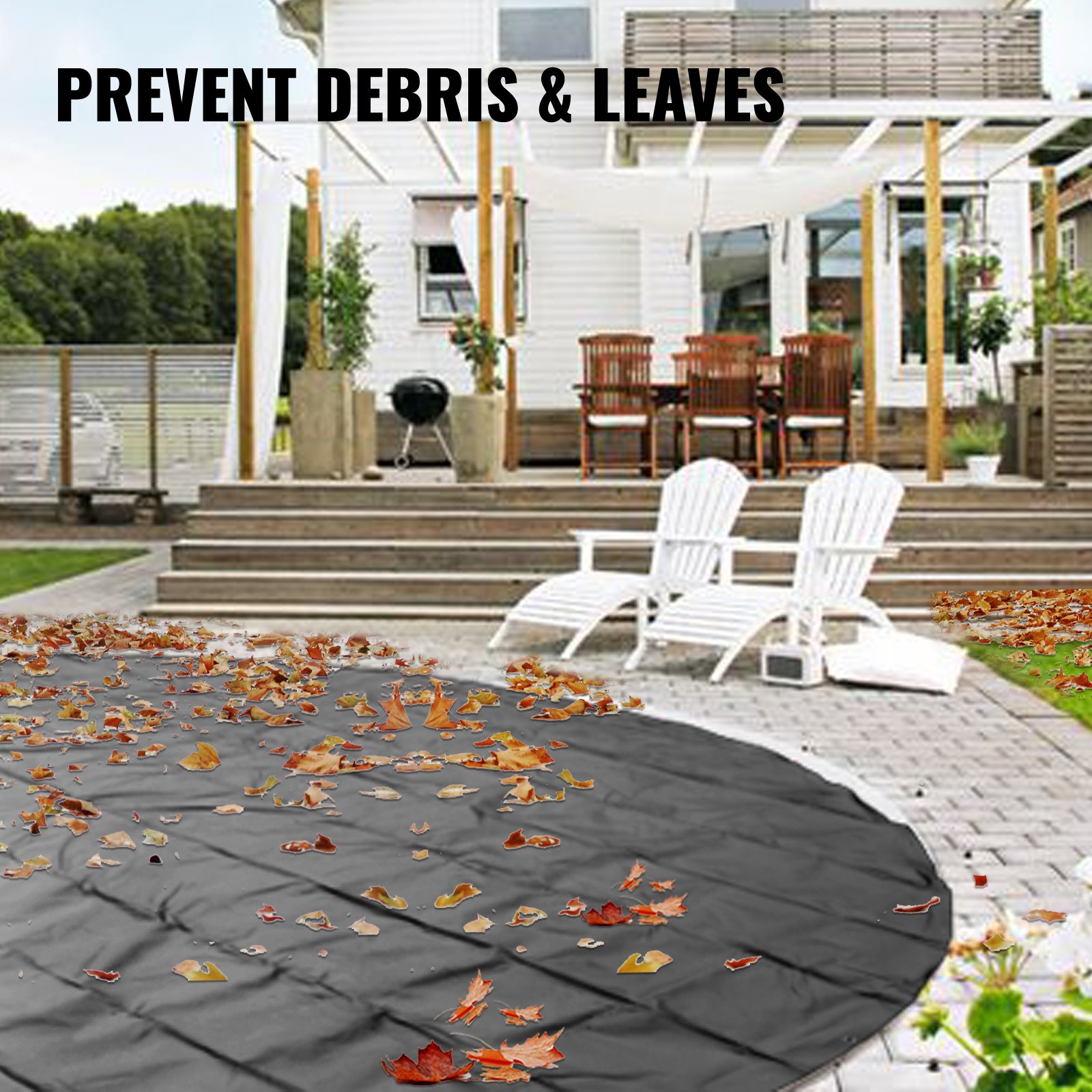 VEVOR Cubierta de Seguridad para Piscina, Diámetro de 7 m Cobertor de Piscina Redondo, Diámetro de Piscina de 6,7 m Lona de Piscina de PVC Color Carbón, Fácil de Instalar y Prevenir Escombros y Hojas
