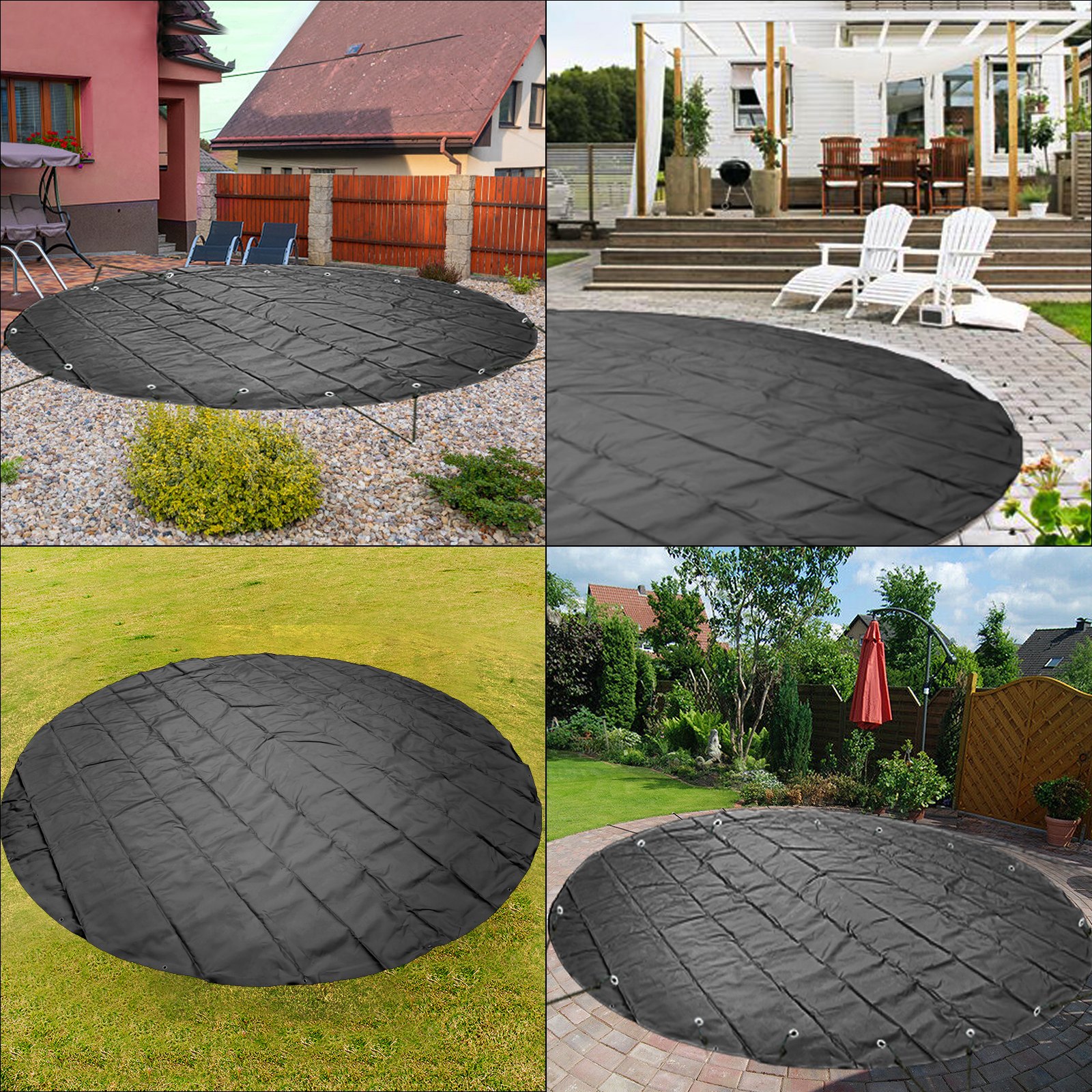 VEVOR Cubierta de Seguridad para Piscina, Diámetro de 7 m Cobertor de Piscina Redondo, Diámetro de Piscina de 6,7 m Lona de Piscina de PVC Color Carbón, Fácil de Instalar y Prevenir Escombros y Hojas
