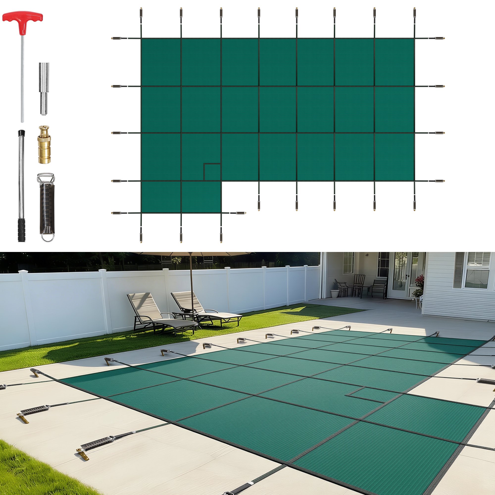 VEVOR Cubierta de Seguridad para Piscina Tamaño de Cubierta 5,49x10,36m Cobertor para Piscina Rectangular Tamaño de Piscina 4,88x9,75 m Lona de Piscina para Todo Tipo de Piscinas de Hogar Jardín Hotel