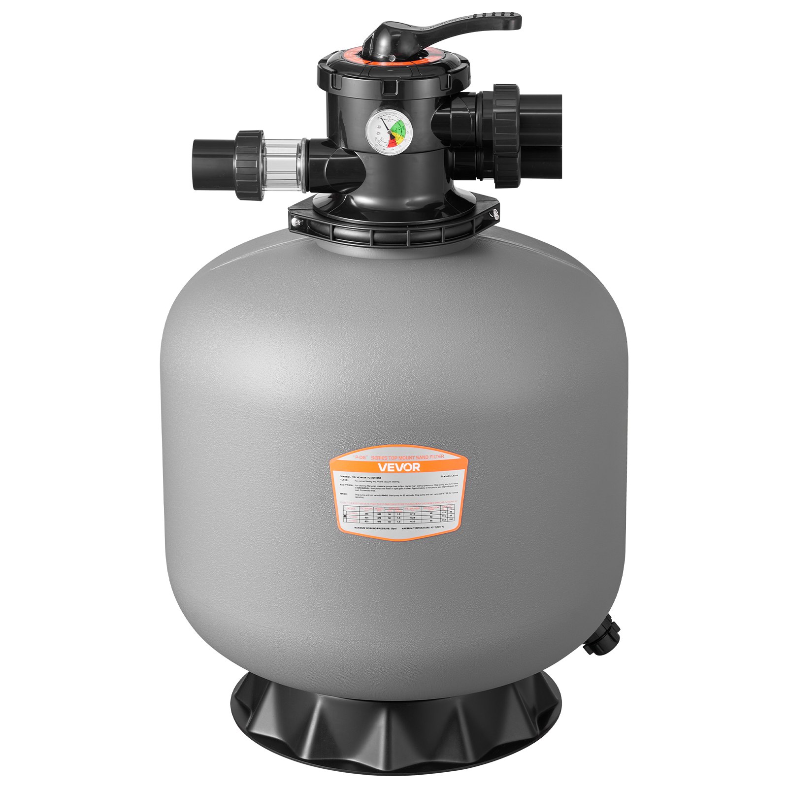 VEVOR Filtro de Arena de 508 mm y 189,3 LPM, para Piscinas Elevadas Enterradas, PE, con Válvula Multipuerto de 7 Vías, Retrolavado, Enjuague, Recirculación, Desagüe, Invierno y Modos Cerrados