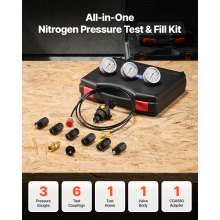 VEVOR Kit de Carga para Almacenamiento Hidráulico de Nitrógeno, Impermeable, con 3 Manómetros 103/276/414 bar, 6 Acopladores Adaptadores, 1 Manguera de Gas, 1 Válvula, 1 Adaptador CGA580, Negro