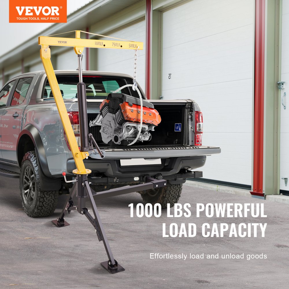 VEVOR Grúa Hidráulica para Camioneta Grúa 1160 x 1140 x 1720 mm Montada en Enganche Capacidad de 454 kg Giro de 360° para Elevación de Construcción, Silvicultura