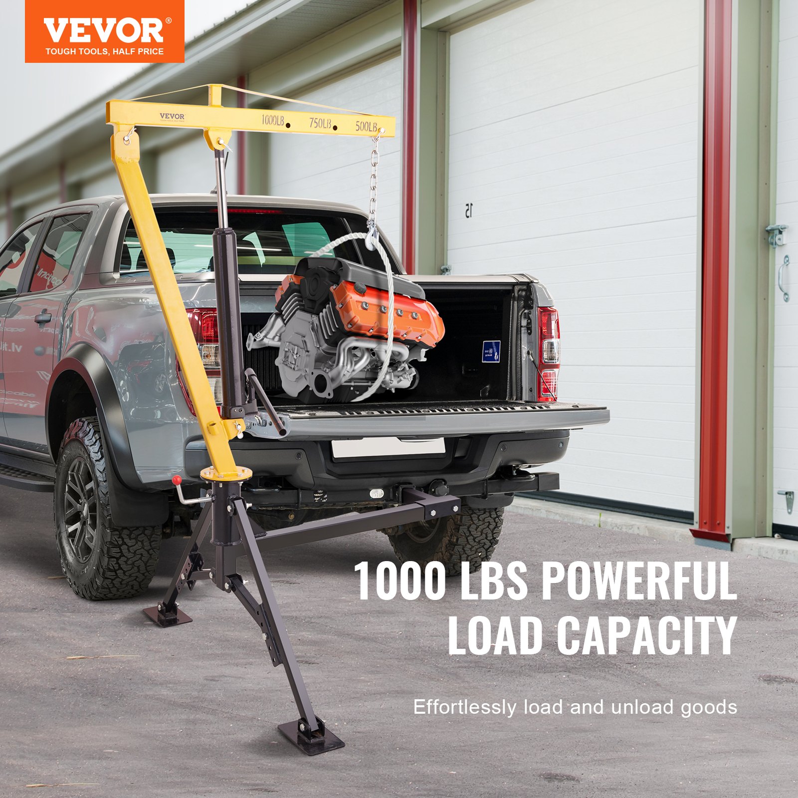 VEVOR Grúa Hidráulica para Camioneta Grúa 1160 x 1140 x 1720 mm Montada en Enganche Capacidad de 454 kg Giro de 360° para Elevación de Construcción, Silvicultura
