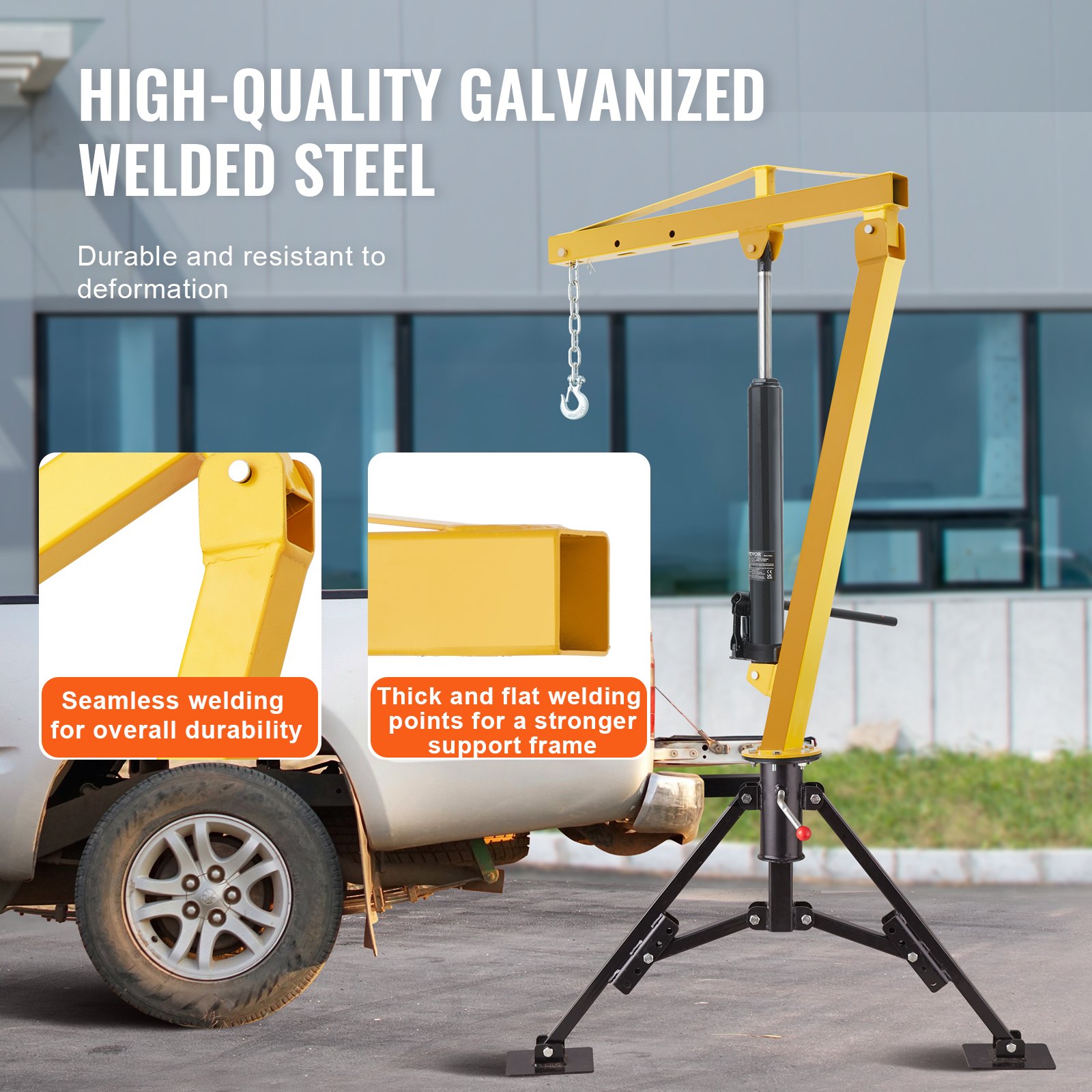 VEVOR Grúa Hidráulica para Camioneta Grúa 1160 x 1140 x 1720 mm Montada en Enganche Capacidad de 454 kg Giro de 360° para Elevación de Construcción, Silvicultura