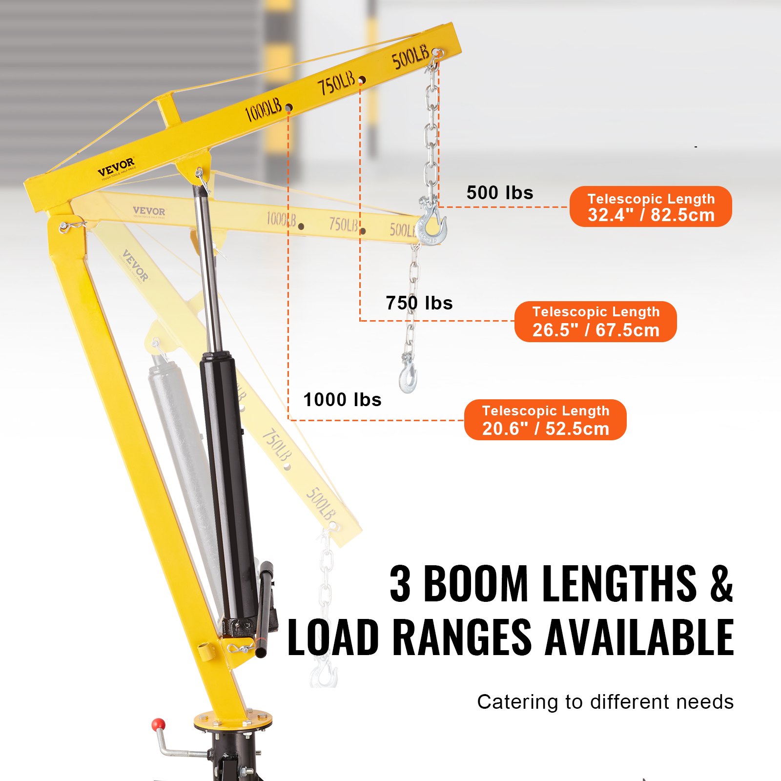 VEVOR Grúa Hidráulica para Camioneta Grúa 1160 x 1140 x 1720 mm Montada en Enganche Capacidad de 454 kg Giro de 360° para Elevación de Construcción, Silvicultura