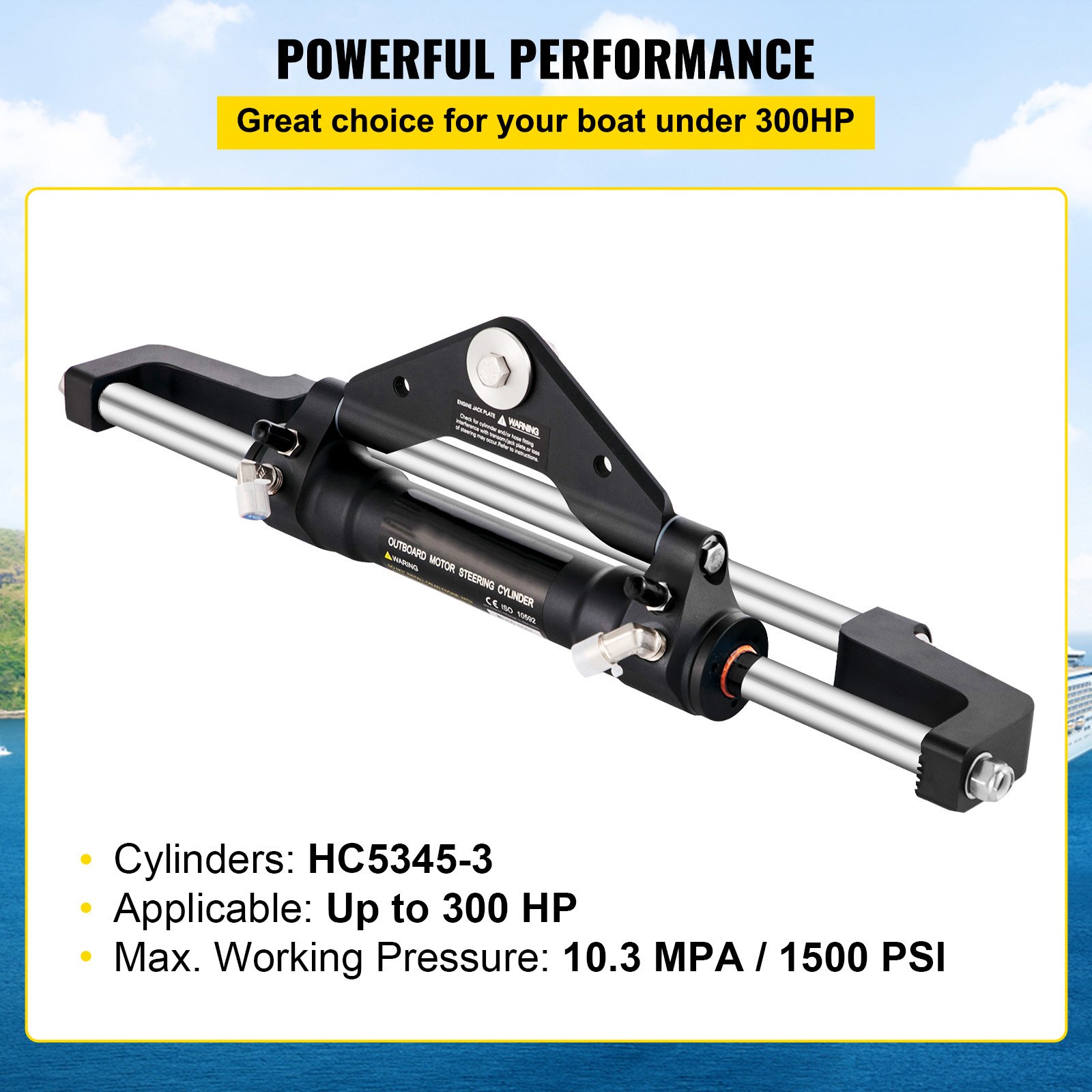 VEVOR Hydraulic Steering Cylinder 300 HP, hydraulic steering front mounted hydraulic outboard marine steering kit without hydraulic hose and helmet for outboard boat steering system