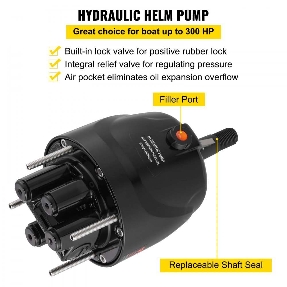 VEVOR Kit de dirección hidráulica para barcos, kit de dirección hidráulica de 300 HP, bomba de timón, cilindro, rueda, kit de sello de dirección hidráulica de manguera de 18 pies, sistema de dirección