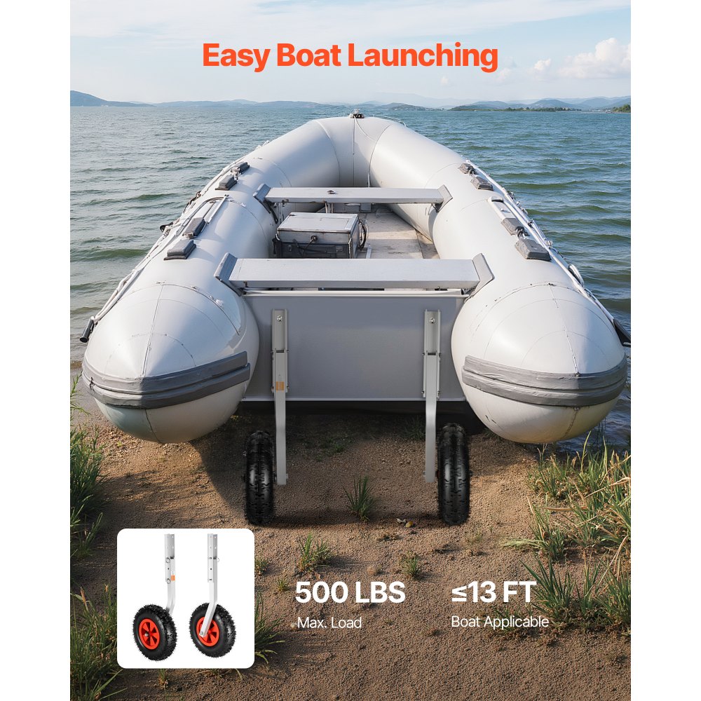 VEVOR Ruedas de Lanzamiento de Barco de 304,8 mm, Carga máxima 226,8kg, Ruedas de Botadura de Acero Inoxidable con 2 Neumáticos de Goma y Pasadores para Transporte, Barco Inflable hasta 4m de Longitud