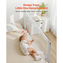 VEVOR Barandilla de Cama para Niños Pequeños, 1,5 m de Longitud, con Tubo de Hierro Reforzado, Tela Oxford, Altura Ajustable de 68 a 89 cm, para Colchones de 5 a 27 cm de Grosor, 1500 x 890 mm