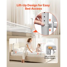 VEVOR Barandilla de Cama para Niños Pequeños, 1,5 m de Longitud, con Tubo de Hierro Reforzado, Tela Oxford, Altura Ajustable de 68 a 89 cm, para Colchones de 5 a 27 cm de Grosor, 1500 x 890 mm