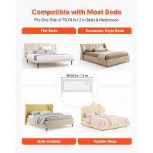 VEVOR Barandilla de Cama para Niños Pequeños, 1,5 m de Longitud, con Tubo de Hierro Reforzado, Tela Oxford, Altura Ajustable de 68 a 89 cm, para Colchones de 5 a 27 cm de Grosor, 1500 x 890 mm