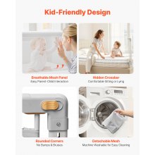 VEVOR Barandilla de Cama para Niños Pequeños, 1,5 m de Longitud, con Tubo de Hierro Reforzado, Tela Oxford, Altura Ajustable de 68 a 89 cm, para Colchones de 5 a 27 cm de Grosor, 1500 x 890 mm