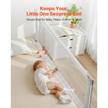 VEVOR Barandilla de Cama Infantil de 2 m de Longitud con Tubo de Hierro Reforzado, Tela Oxford, Altura Ajustable de 68 a 89 cm, para Colchones de 5 a 27 cm de Grosor, 2000 x 890 mm, Gris, 1 ud