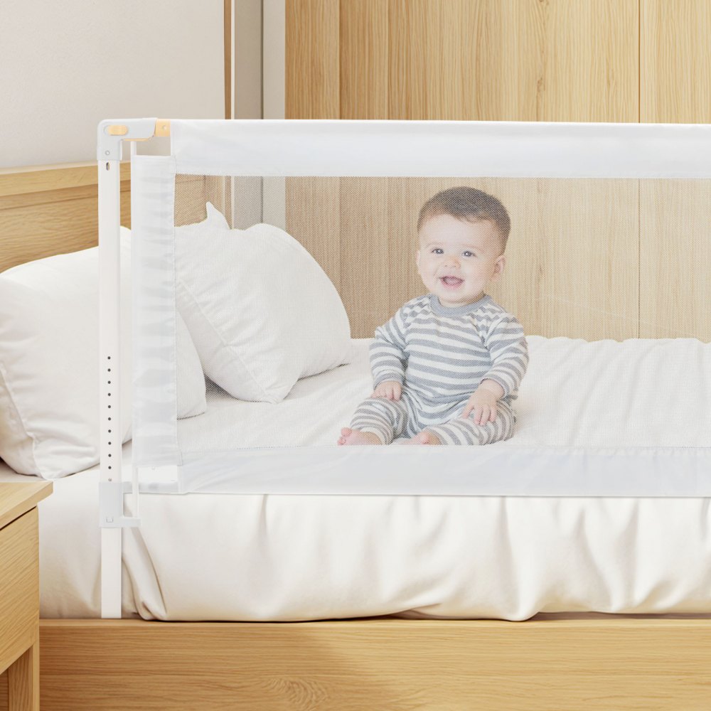 VEVOR Barandilla de Cama Infantil de 3 Lados, Tubo de Hierro Reforzado, Tela Oxford, Altura Ajustable de 68 a 89 cm, para Camas Tamaño Queen, Grosor de Colchón de 5 a 27 cm, 2000 x 620 mm, Gris