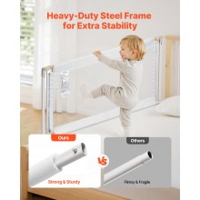 VEVOR Barandilla de Cama Infantil de 3 Lados, Tubo de Hierro Reforzado, Tela Oxford, Altura Ajustable de 68 a 89 cm, para Camas Tamaño Queen, Grosor de Colchón de 5 a 27 cm, 2000 x 620 mm, Gris