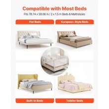 VEVOR Barandilla de Cama Infantil de 3 Lados, Tubo de Hierro Reforzado, Tela Oxford, Altura Ajustable de 68 a 89 cm, para Camas Tamaño Queen, Grosor de Colchón de 5 a 27 cm, 2000 x 620 mm, Gris