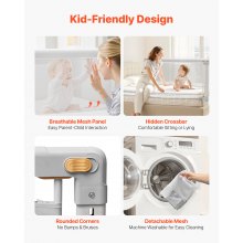 VEVOR Barandilla de Cama Infantil de 3 Lados, Tubo de Hierro Reforzado, Tela Oxford, Altura Ajustable de 68 a 89 cm, para Camas Tamaño Queen, Grosor de Colchón de 5 a 27 cm, 2000 x 620 mm, Gris