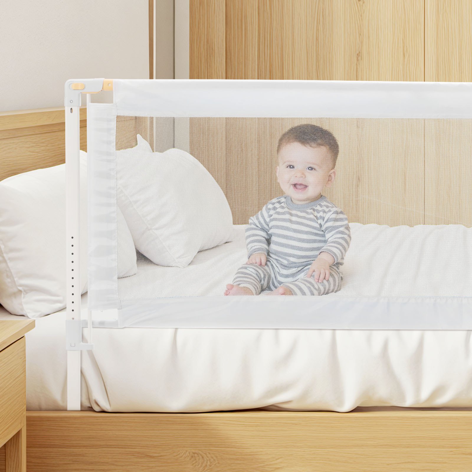 VEVOR Barandilla de Cama Infantil de 3 Lados, Tubo de Hierro Reforzado, Tela Oxford, Altura Ajustable de 68 a 89 cm, para Camas Tamaño Queen, Grosor de Colchón de 5 a 27 cm, 2000 x 620 mm, Gris