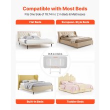 VEVOR Barandilla de Cama Infantil, con Tubo de Hierro Reforzado y Tela Oxford, Altura Ajustable de 45 a 67 cm para Colchones 5 a 30 cm de Grosor, Base en Forma de U, 800 x 670 mm, Gris, 1 ud