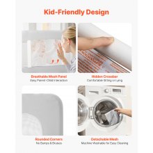 VEVOR Barandilla de Cama Infantil, con Tubo de Hierro Reforzado y Tela Oxford, Altura Ajustable de 45 a 67 cm para Colchones 5 a 30 cm de Grosor, Base en Forma de U, 800 x 670 mm, Gris, 1 ud