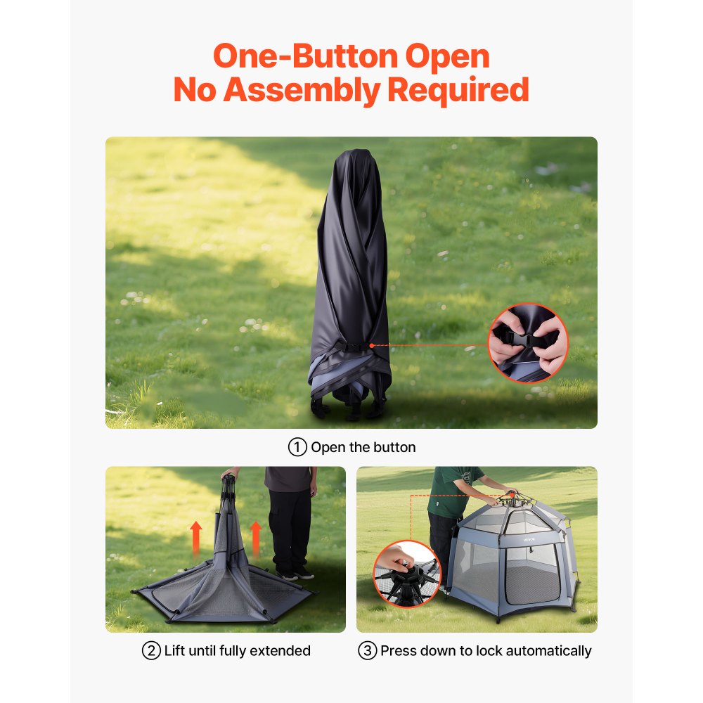 VEVOR Parque Infantil Plegable con Dosel, Interiores y Exteriores, para Bebés y Niños Pequeños con Parasoles UPF 50+ y Bolsa de Viaje para Casa, Parque, Playa, y Ligero, 1500 x 1500 x 1060 mm