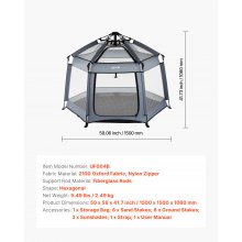 VEVOR Parque Infantil Plegable con Dosel, Interiores y Exteriores, para Bebés y Niños Pequeños con Parasoles UPF 50+ y Bolsa de Viaje para Casa, Parque, Playa, y Ligero, 1500 x 1500 x 1060 mm