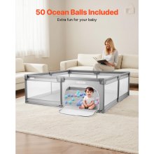 VEVOR Parque Infantil Grande para Niños Pequeños, Zona de Juegos con Valla para Interior y Exterior con 50 Pelotas de Océano, Puerta con Cremallera y Malla Transpirable, 2060 x 1545 x 650 mm