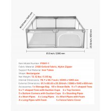 VEVOR Parque Infantil Grande para Niños Pequeños, Zona de Juegos con Valla para Interior y Exterior con 50 Pelotas de Océano, Puerta con Cremallera y Malla Transpirable, 2060 x 1545 x 650 mm