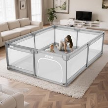 VEVOR Parque Infantil, Ideal para Niños Pequeños, para Interior y Exterior, con 50 Pelotas de Océano, Puerta con Cremallera y Malla Transpirable, Forma Rectangular, Gris, 2060 x 1840 x 650 mm