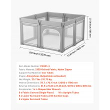 VEVOR Parque Infantil Plegable, con Puerta con Cremallera y Malla Transpirable Suave, Centro de Actividades Seguro para Uso en Interiores y Exteriores, Forma Amorfo, Gris, 2070 x 1850 x 695 mm